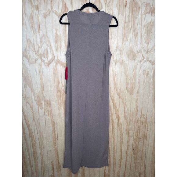 Carbon38 Tan Brown Sleeveless Stretch Midi Dress Split Sides NWT Size XL - Picture 4 of 7